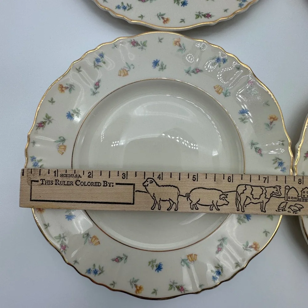 4 Syracuse China Suzanne Federal Shape Salad Plates Gold Rim Set of